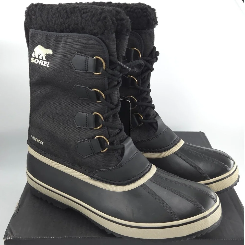 Sorel 1964 Pac Nylon Winter Snow Boots Mens 12 Black Waterproof Insulated NEW